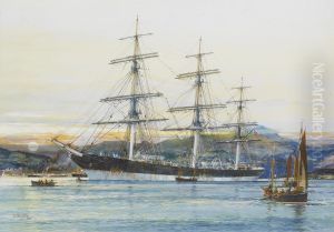 The square-rigged Australian clipper ,,Old Kensington" lying on her mooring The square-rigged Australian clipper ,,Old Kensington" lying on her mooring