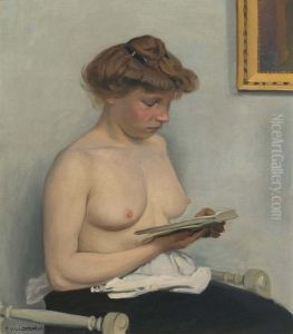 Femme torse nu, lisant