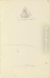 Segelschiff und Blick vom rugischen Hochufer auf die Nordkuste Hiddensee by Caspar David Friedrich