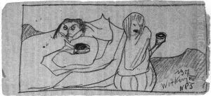 A drawing on the back of a postcard from August 3, 1927 by Stanislaw Ignacy Witkiewicz (Witkacy)