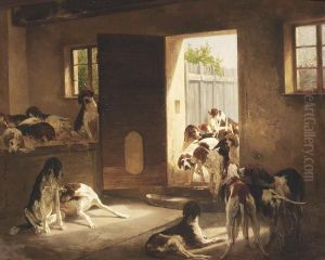 Hundemeute. Jagdhunde im Stall by Carl Rudolf Huber