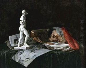 Vanitas with skull, feathers, roemer, sculpture, and drawings Vanitas with skull, feathers, roemer, sculpture, and drawings