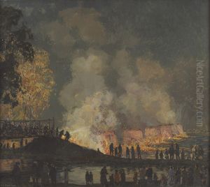 The Burning of Center Bridge by Edward Willis Redfield