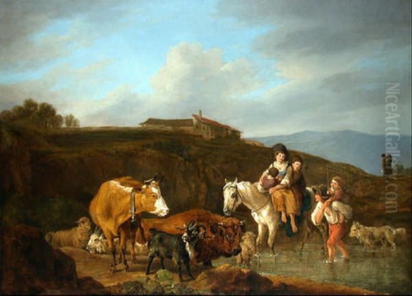 Vieh und Reiter in italienischer Landschaft - view 1