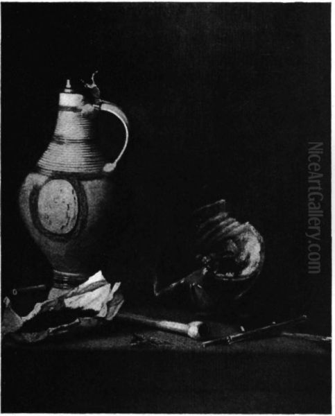 Still life with Westerwald stoneware pitcher with smoking attributes - view 1