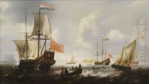 Hollandische Fregatten und Boote an der Kuste von Vlissingen