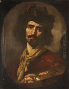 Self-portrait with palette by Paolo Domenico Finoglia
