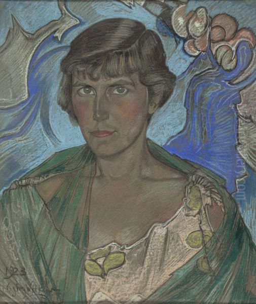 Portret kobiety w zielonym szalu - view 1
