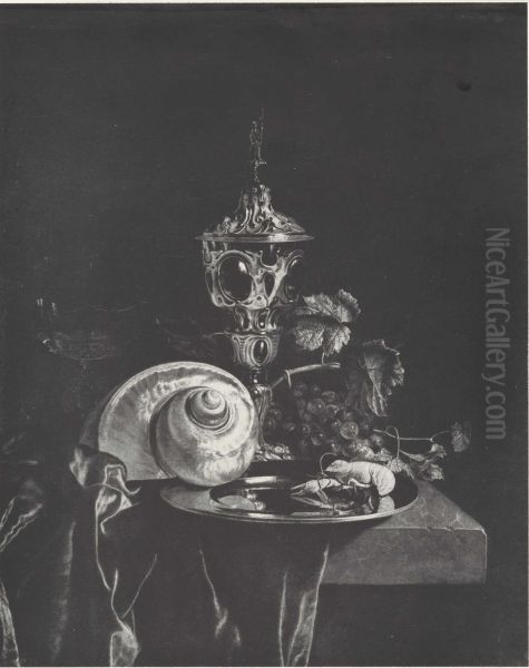 Still life with covered beaker and nautilus shell - view 1