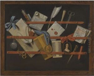Trompe l'oeil still-life of a letter rack Trompe l'oeil still-life of a letter rack