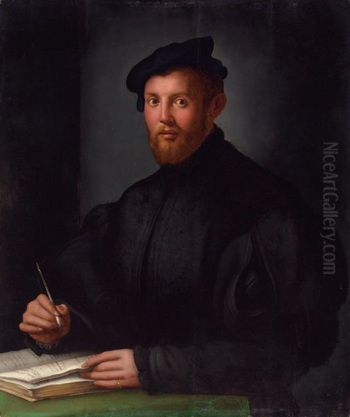 Portrait of a young Man in black with a book - view 1