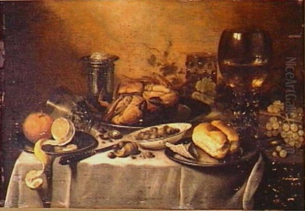 Still life with roemer, overturned berkemeyer, crab and salt cellar - view 1