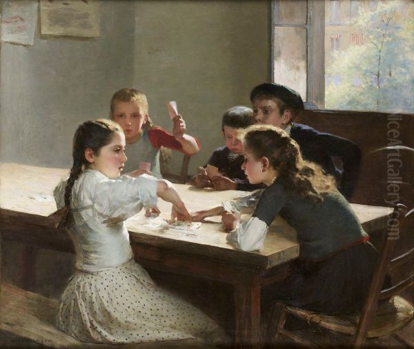 Interior with children playing cards - view 1