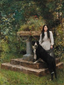 A young girl and her dog by Hubert von Herkomer