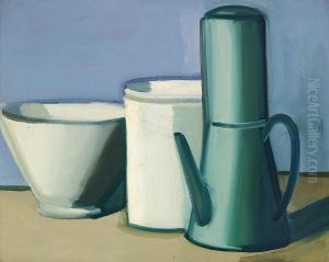 Still life with a tall French coffee can and a white bowl and can. by Vilhelm Lundstrom