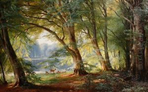 Deer beside a Lake by Carl Frederik Aagaard