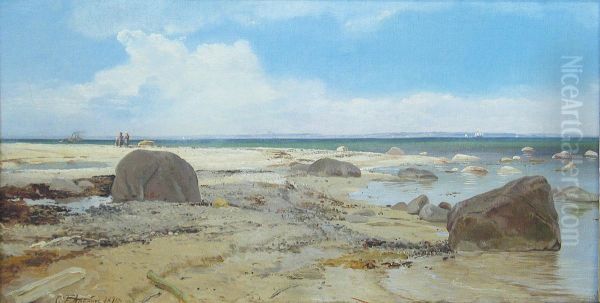 Children on a beach. View from Saltholm across to Sweden. - view 1