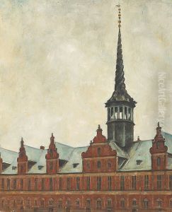 A view of the Copenhagen Stock Exchange ("Borsen"). by Svend Hammershoi
