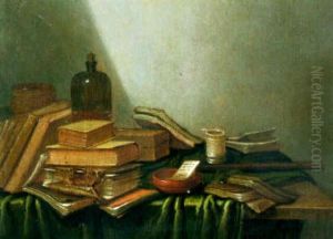 Stilleven met boeken en dwarsfluit by Gerrit Van Vucht