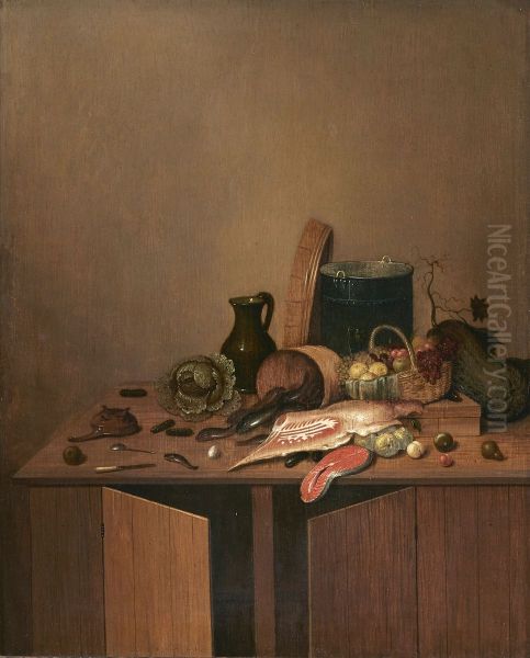 Kitchen still life with meat, fish and vegetables - view 1