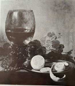 Still life of a roemer and fruit by Gerard Van Berleborch