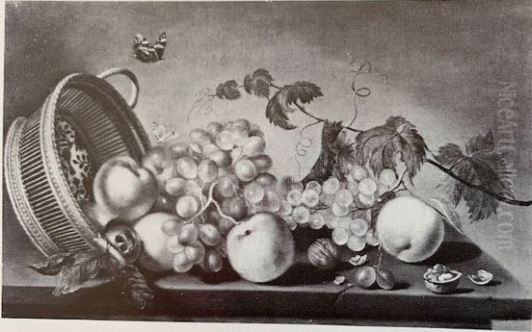 Still life of an upturned basket of fruit - view 1