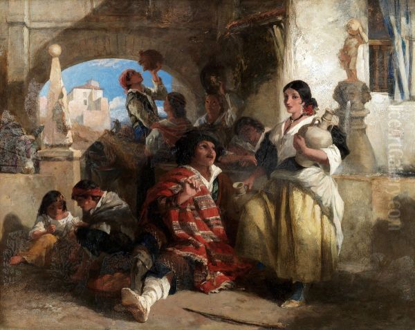 Spanish peasants at the well - view 1