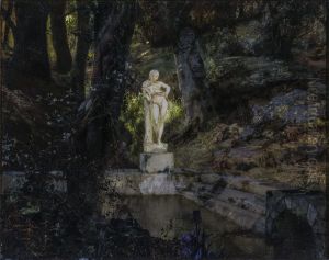 Pond with faun statue