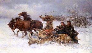 Wolves attacking a sleigh