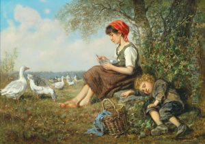 Die Mittagspause der Gansemagd by Wilhelm Friedenberg