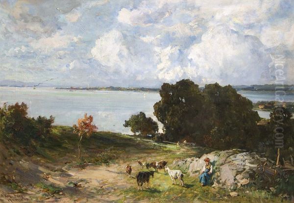 Weidevieh mit Magd am Bodensee - view 1