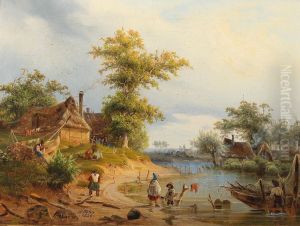 Idyllic Scene with Fishermen by a River