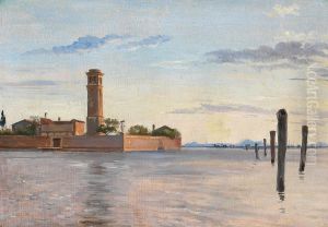 Study of Venice in the evening light. In the backgrund the island of San Michele by Wilhelm Marstrand