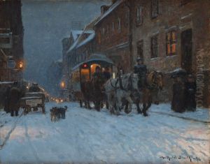 Winter scene from the streets ofStockholm. by Wilhelm Smith