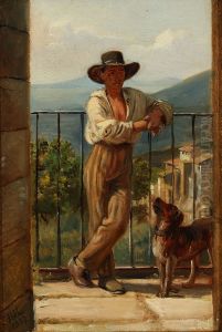 Parti fra Italien med en ung mand staende pa en balkon