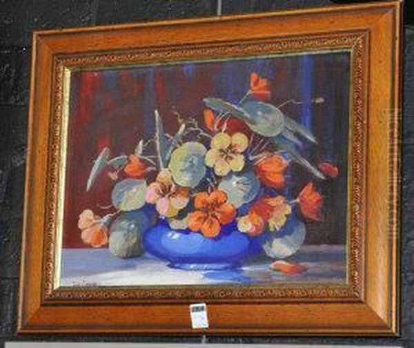 Still Life Of Flowers In A Blue Vase - view 1