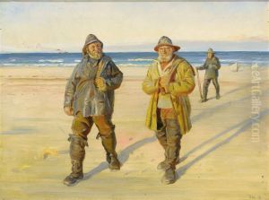 Fiskere vende hjem fra Nordstranden. Aftensol. Studie. Fiskere vende hjem fra Nordstranden. Aftensol. Studie.