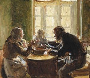 The Wollesen Family eating at their table. The Wollesen Family eating at their table.