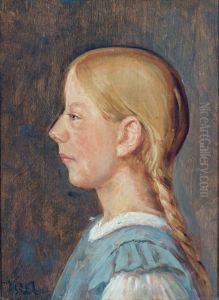 En Skagenspige med fletninger. by Michael Peter Ancher