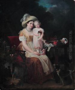 Une femme assise tenant une jeune fille sur ses genoux by Marguerite Gerard