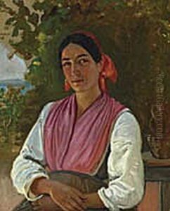 Portrait of a young Italian woman, seated near the water.
