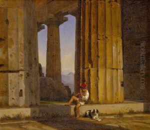 Parti af Poseidon-templet i Paestum. by Constantin Hansen