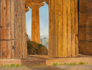 Parti af Poseidon-templet i Paestum. Studie.