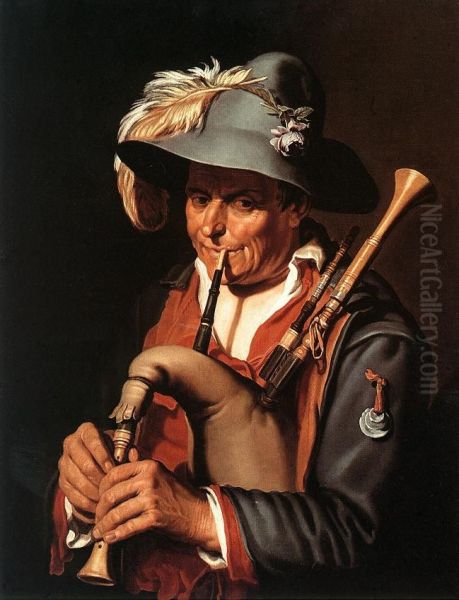 A bagpipe player - view 1