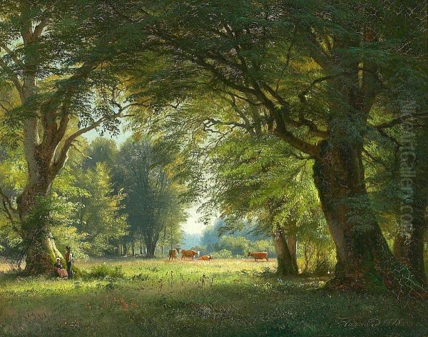 Woodlands with a young couple, summer. - view 1