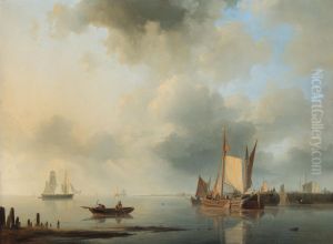Shipping in a calm harbour by Abraham Hulk Senior
