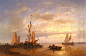 Dutch Fishing Vessels In A Calm At Sunset by Abraham Hulk Senior