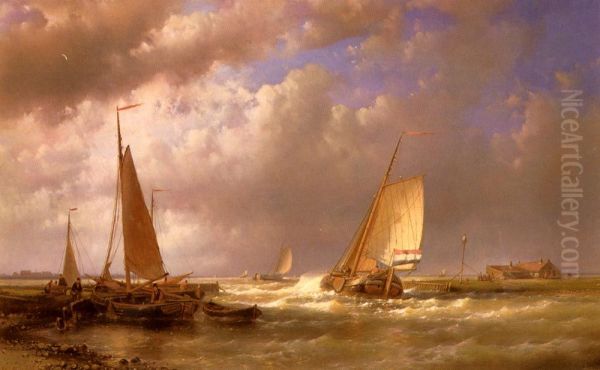Dutch Barges At The Mouth Of An Estuary - view 1