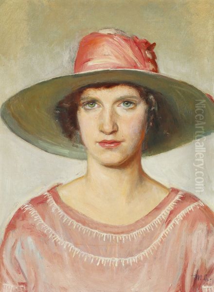 Portrait of a girl in a pink dress and a straw hat with a pink ribbon - view 1
