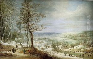 Winter landscape with skaters Winter landscape with skaters